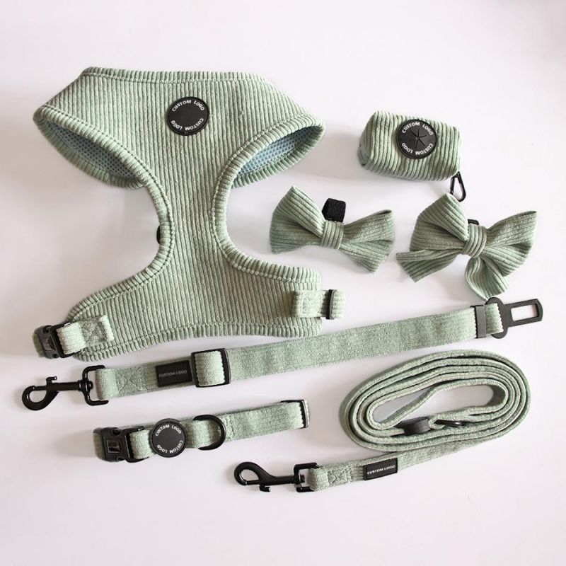 Custom High Quality Corduroy Dog Harness Velvet Corduroy Collar Leash Set Soft Padded Dog Harness and Leash Set