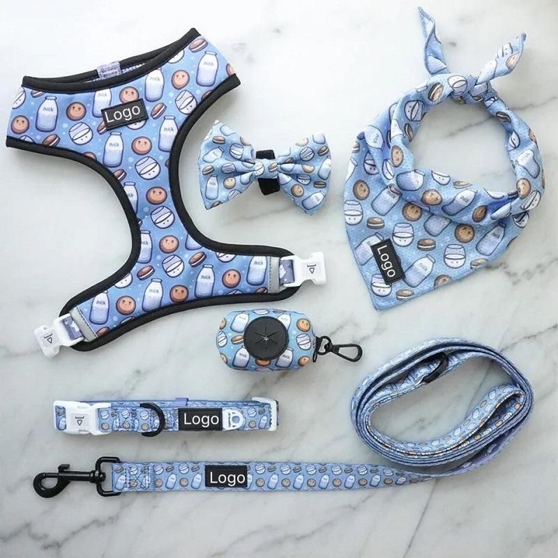High Quality Soft No Pull Pet Adjustable Reversible Designer Dog Harness Leash Collar Poo Bag Holder Set