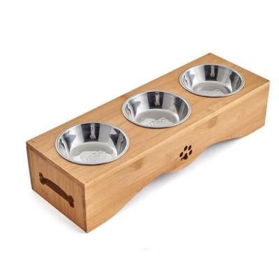 Bamboo Stand Pet Bowls Raised Cat Bowls