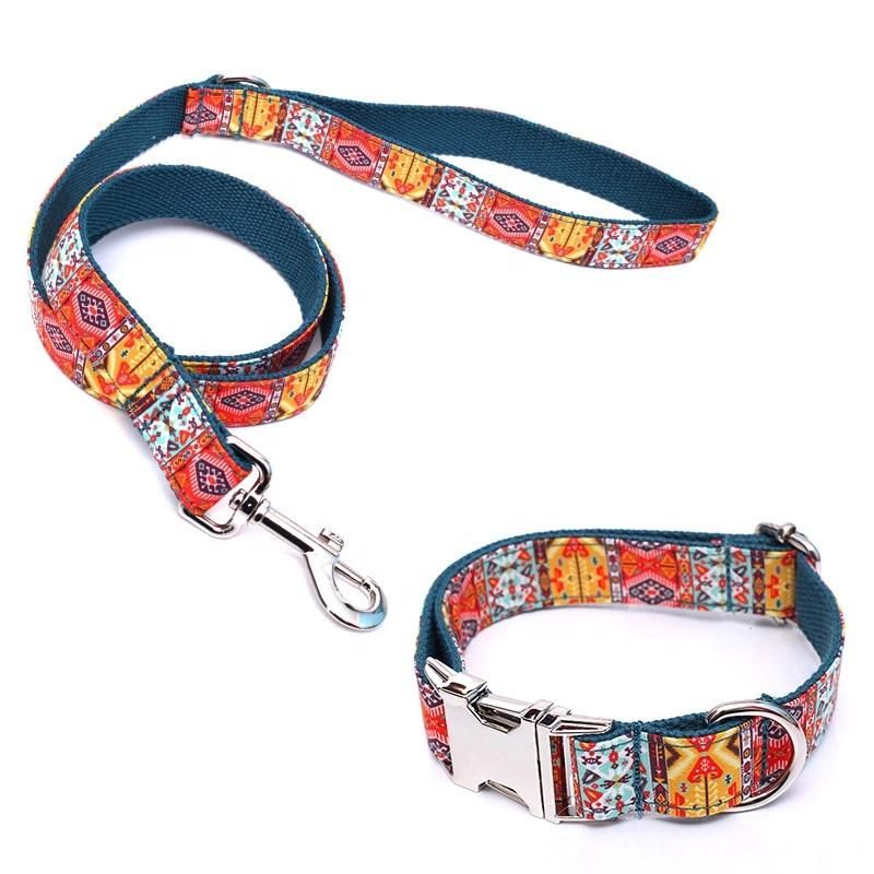Fashion Cool Design Bohemian Style Metal Parts High Quality Polyester Luxury Dog Leash Collars