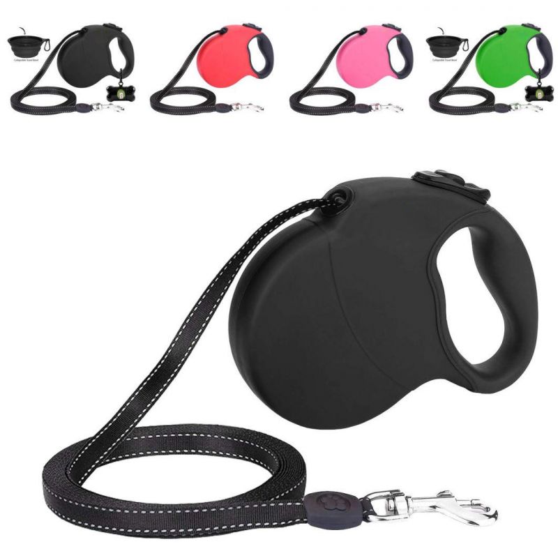 Strong Durable Reflective Ribbon Cord One Hand Operation and Retractable Dog Leash for Walking Leash Large Medium Small Dogs 110lbs