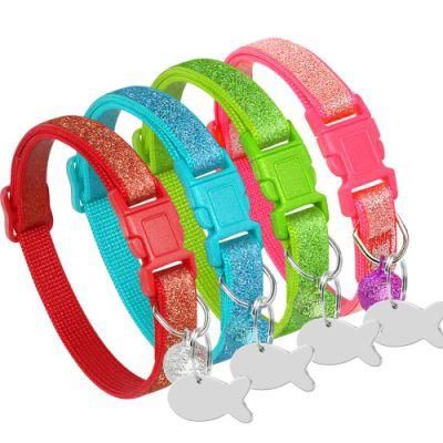 Hot Selling Adjustable Bling Nylon Pet Dog Collar, Small Dog Necklace Bling Glitter Safety Collar for Puppy Cat Collar