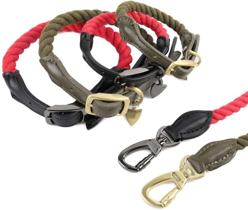 Adjustable Soft Leather Strap Cotton Rope Lead