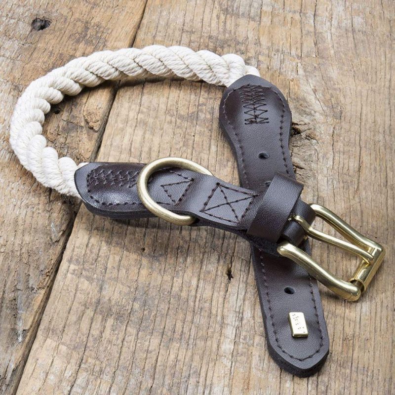 Classic Look & Strong Design Braid Cotton Leather Dog Leash