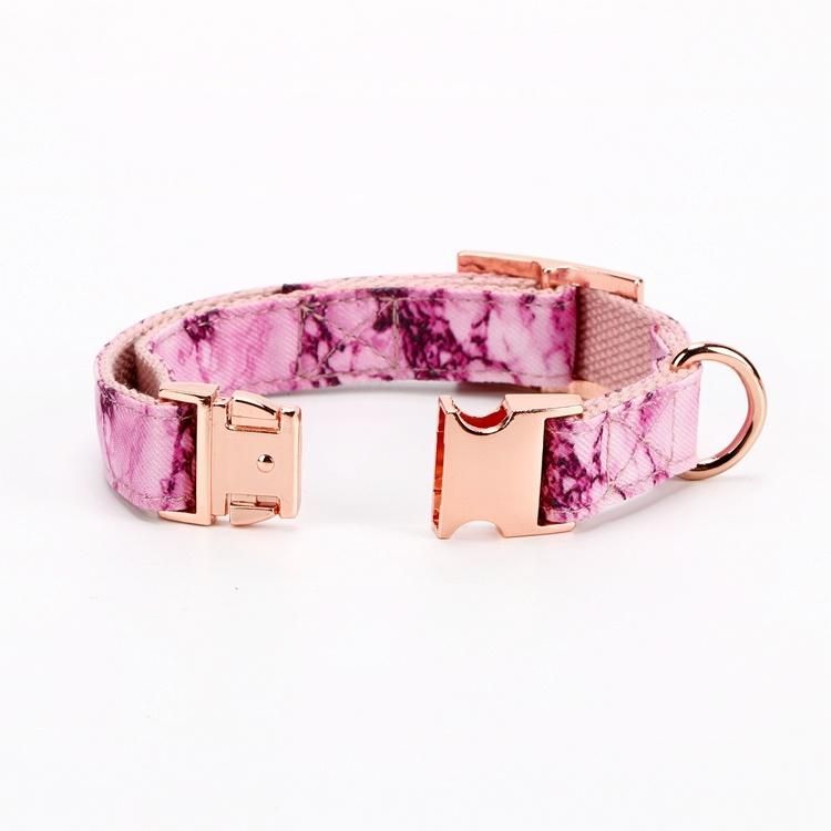 Luxury Design Printed Polyester Dog Collar with Custom Zinc Alloy Quick Release Buckle with Match Long Dog Rope Leash