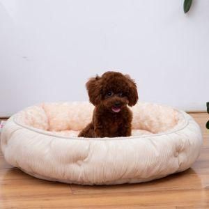 Wholesale Washable Luxury Large Plush Dog Bed Orange Corduroy Plush Pet Accessories