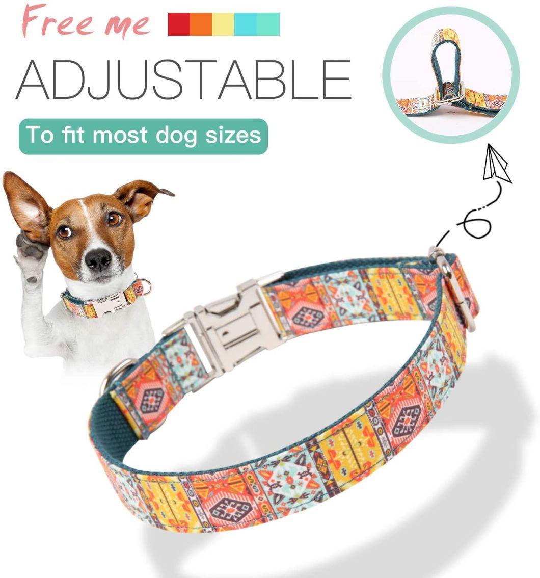 Unique Style Flower Print Adjustable Soft Dog Western Collars Martingale Heavy Duty Nylon Dog Collar