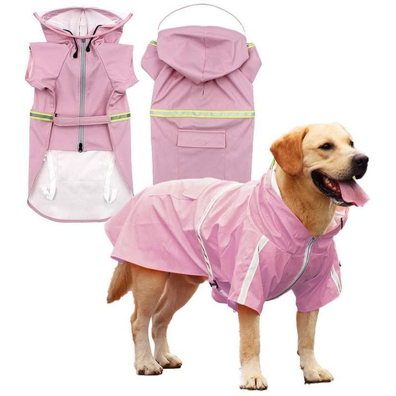 Adjustable Pet Rain Jackets Medium and Large Dogs Clothes with Glow Strip