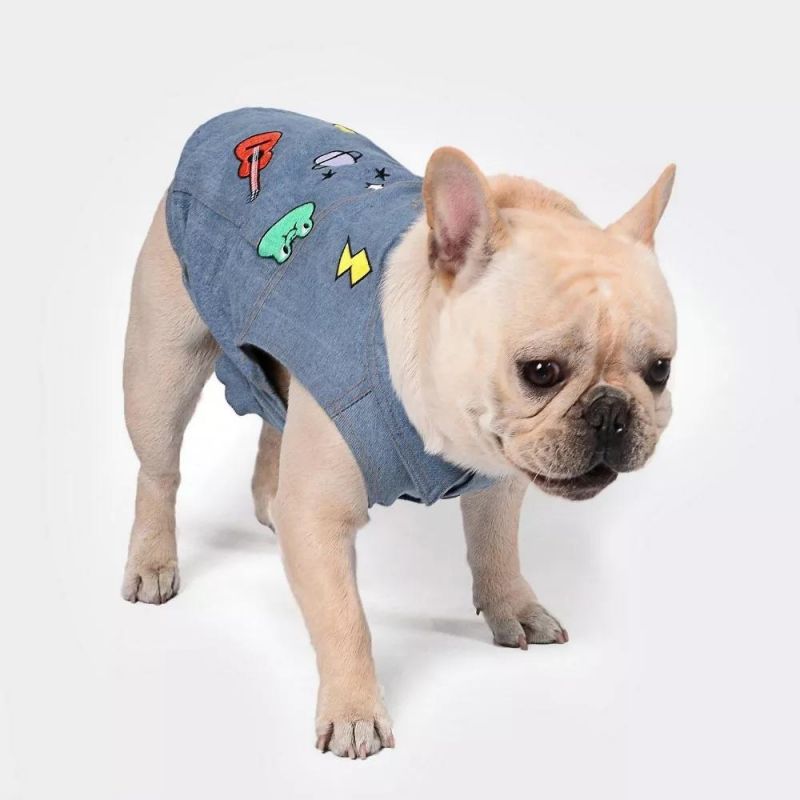 Summer New Casual Pet Dog T-Shirt Clothing Wash Denim T-Shirt Embroidery Dog Clothing Wholesal