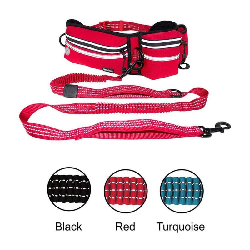 Adjustable Durable Jogging Belt & Hands Free Retractable Dog Leash Shock Absorbing Bungee Leash with Waist Belt