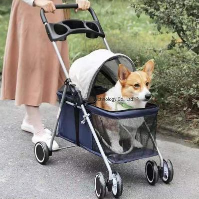 Portable Folding Pet Stroller Dog Carrier Four Wheels Pet Trolleys Detachable Pet Stroller