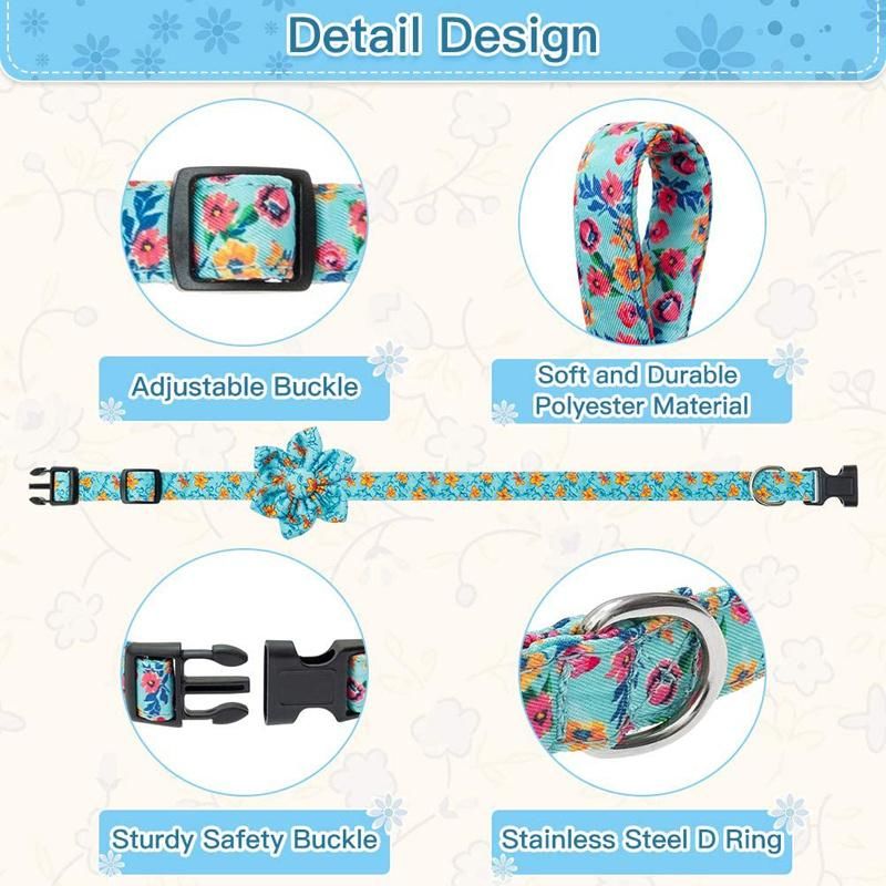 Personalized Cute Adjustable Floral Dog Collar with Detachable Flower Accessories