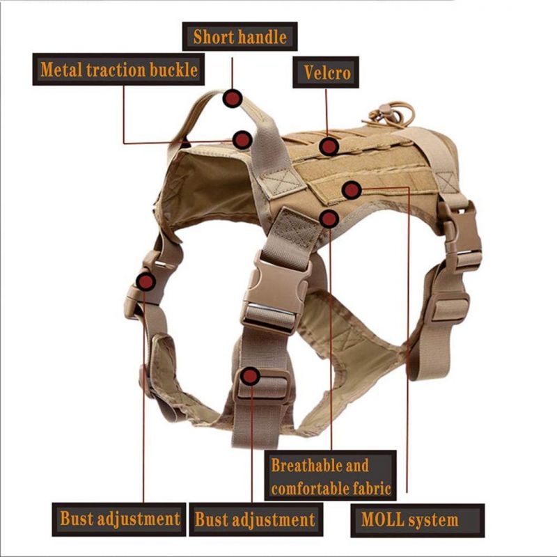 Tactical Service Dog Harness Vest Adjustable Militar Working Pet Harness