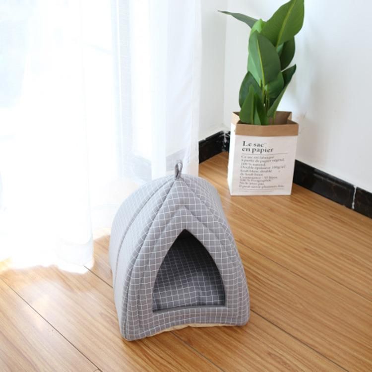 Indoor Nest Warm Breathable Firm Durable 2 in 1 Foldable Comfortable Triangle Semi-Closed Pet Tent Soft Cat Bed Cave