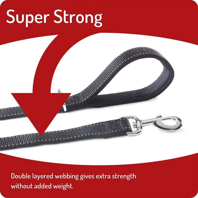 Reflective Safety Ultra Strong Heavy Duty Black Nylon 6 FT Dog Leash with Padded Comfort Grip Handle