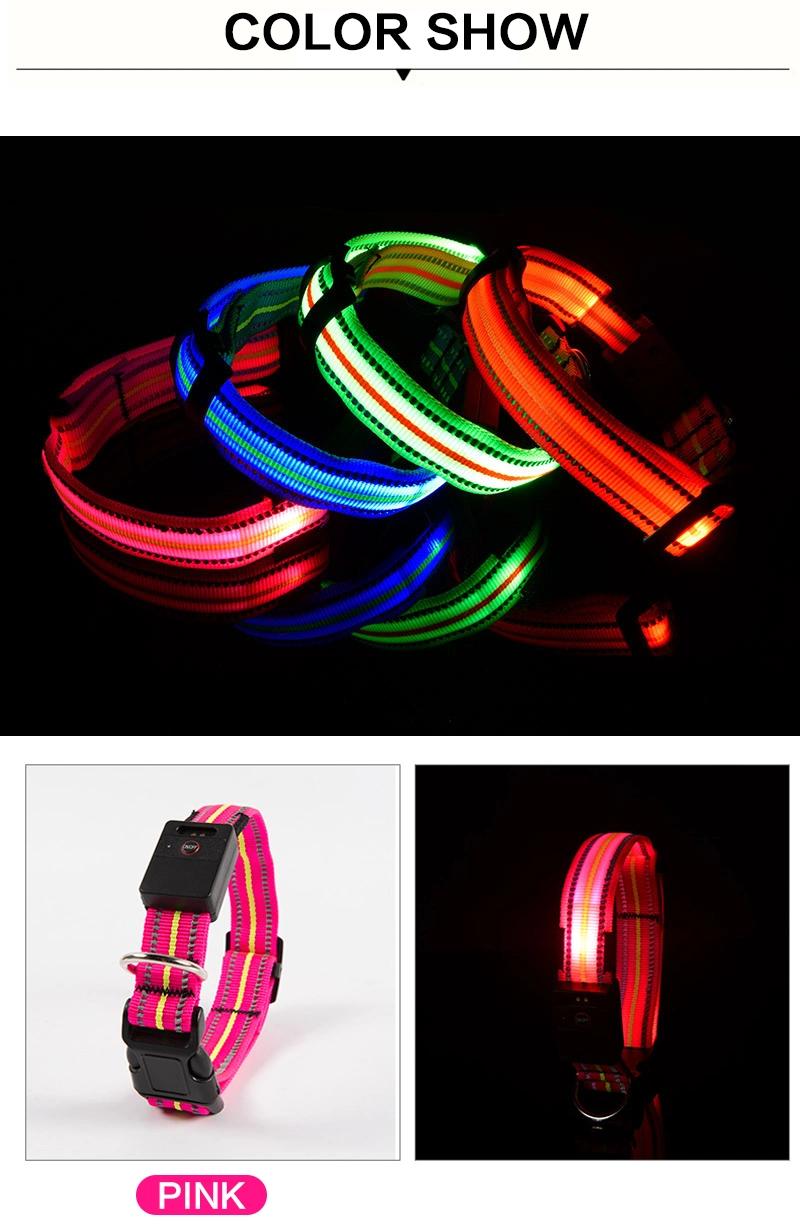 100% Waterproof Reflective Dog Collar Nylon Glowing Collar for Dogs