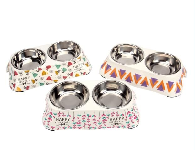 Double Cute Stainless Steel Dog Bowls Pet Bowl