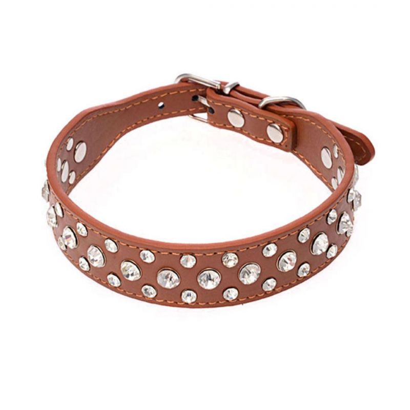 PU Dog Collar with Snakeskin Grain Design and Sparkling Crystal Pet Collar