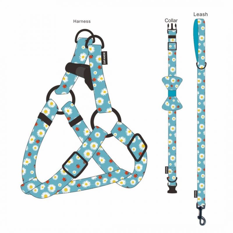 Manufacturer Sublimation Print Custom Logo Fashion Adjustable Luxury Pet Collar Lead and Harness Padded Dog Collar Leash Set