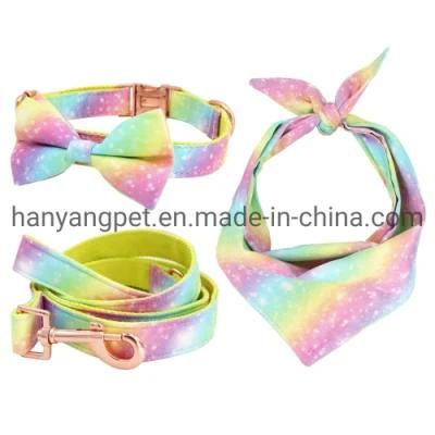 Rainbow Pattern Pet Dog Collar Bowtie and Leash Bandana Set