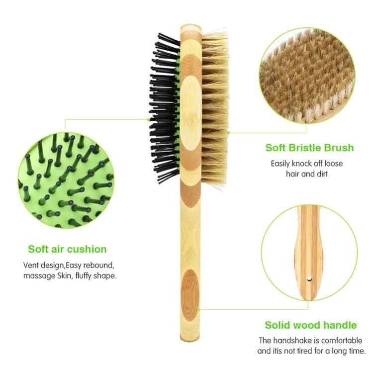 Jm Double Sided Pet Grooming Brush Bamboo Healthy Massage Cleaning Brush