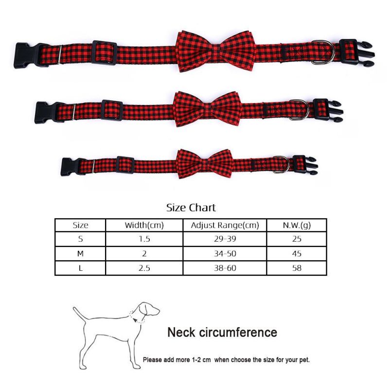 with Safety Locked Buckle, Bow-Tie Plaid Style Adjustable Custom Pet Cat Dog Collar//