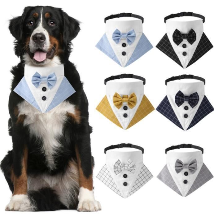 Formal Dog Tuxedo Wedding Dog Bandana Collar with Bow Tie Adjustable Dog Bowtie Collar Bandana for Small Medium Large