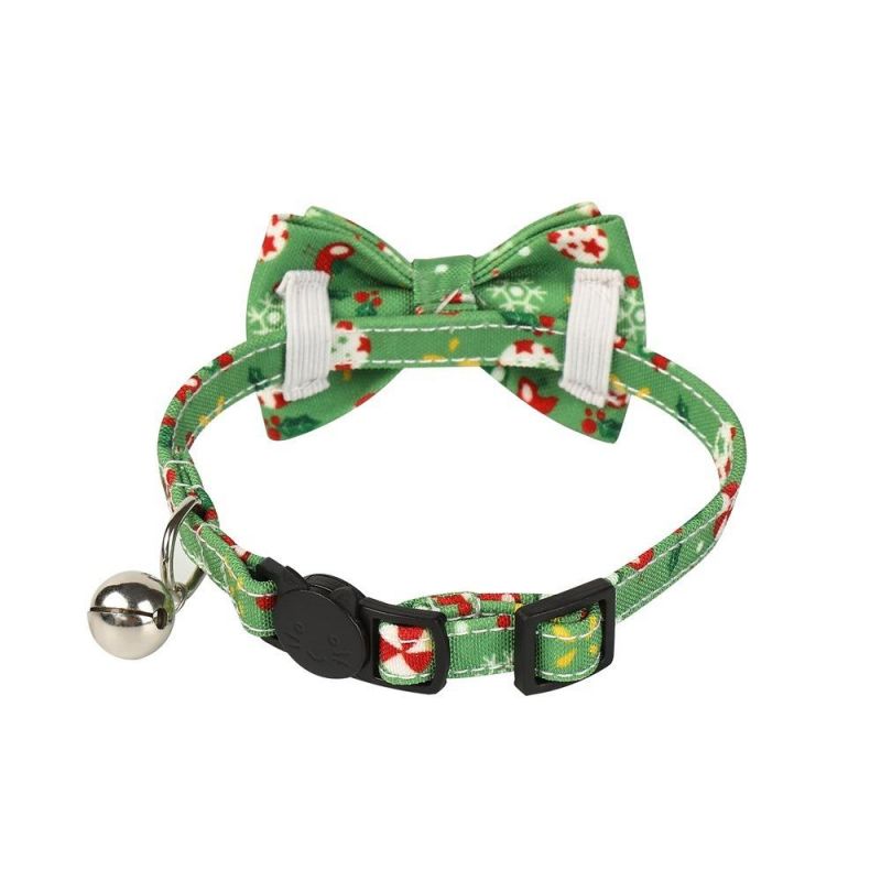 Wholesale Lovely Christmas Elastic, Bowtie with Small Bell Fabric Snowflake Pattern Cat Collar