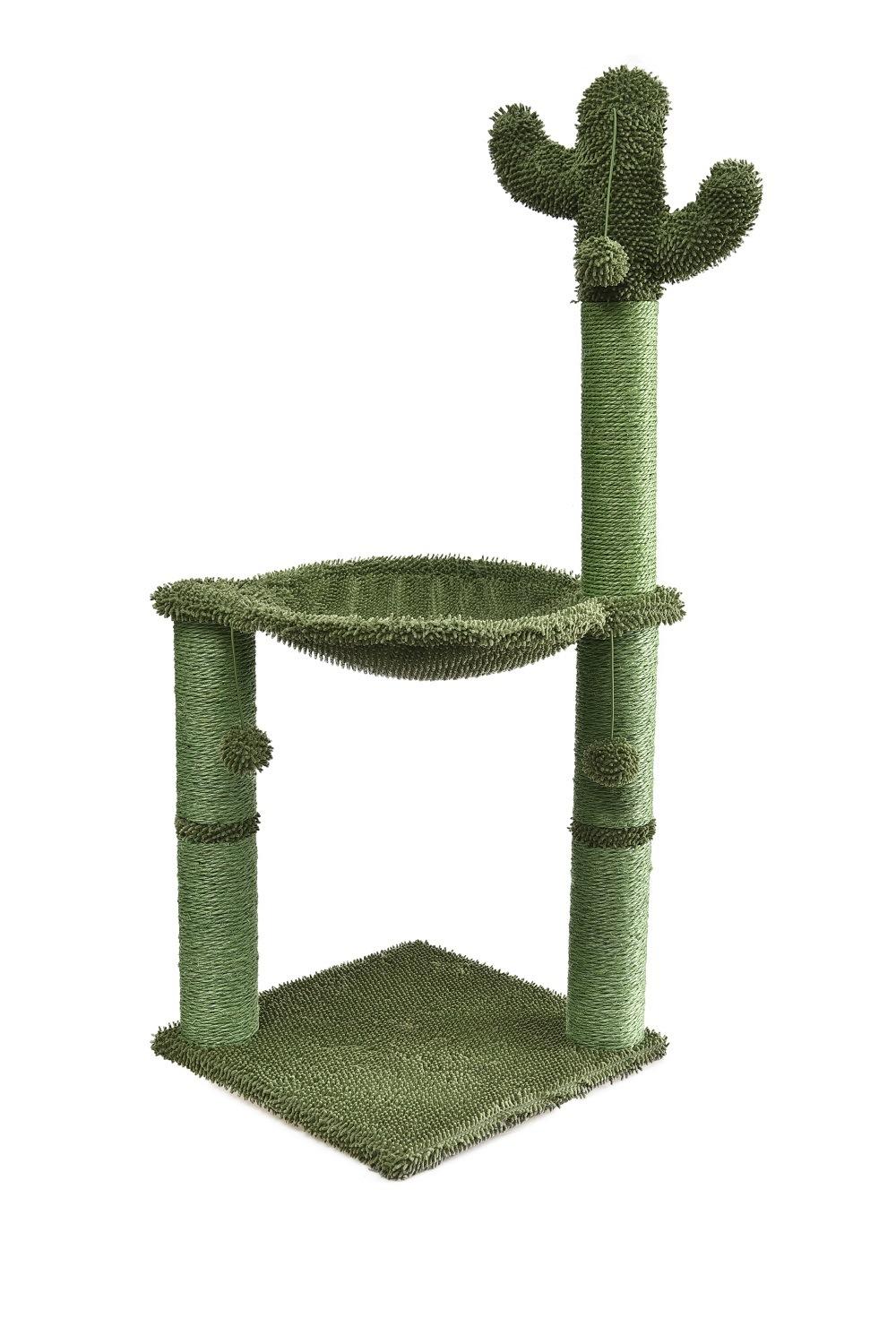 Full Wrapped Sisal Cactus Cat Tree Scratching Post with Hammock