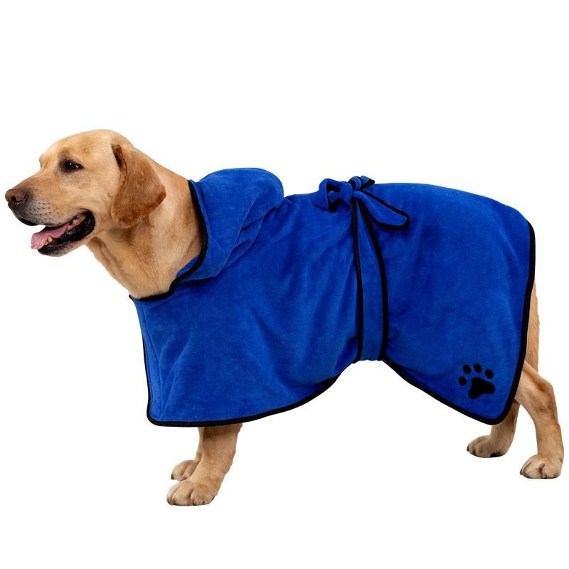 Quick-Drying Hooded Belted Dog Paw Embroidery Style