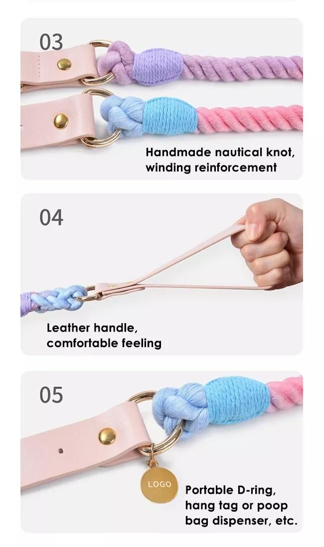 Adjustable Soft Pet Collar Leash Set Braided of Cotton Rope