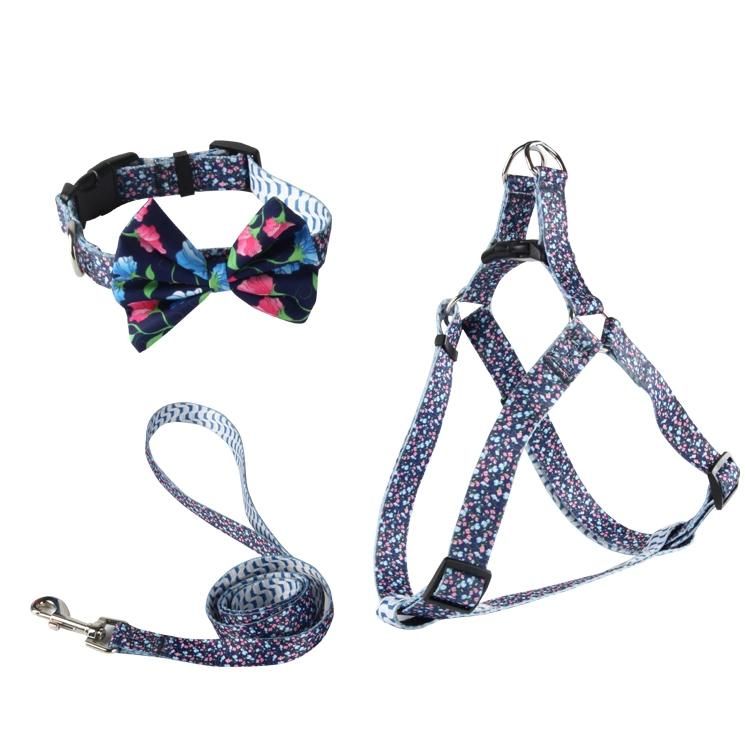 Hot Selling Cute Reversible Dog Harness Walking Halter, New Custom Printed Sport Dog Harness Set with Pet Collar Leash
