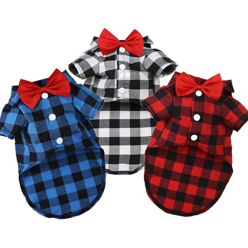 Soft Casual Dog Blue and Black Plaid Shirt Gentle Western Shirt Dog Clothes Dog Cotton Shirt