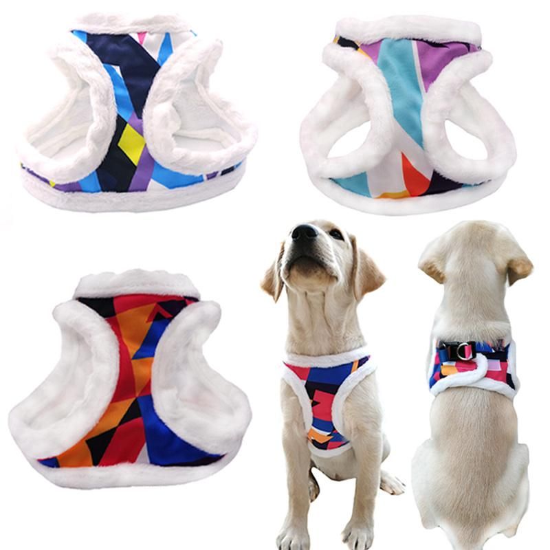 Winter New Plush Pet Dog Harness and Leash, Warm Harness, Cute and Colorful