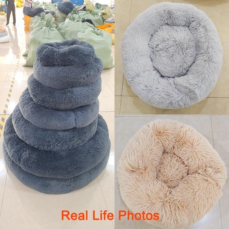Fur Fluffy Donut Cheap Large Comfy Calming Dog Bed Luxury Washable Plush Pet Bed