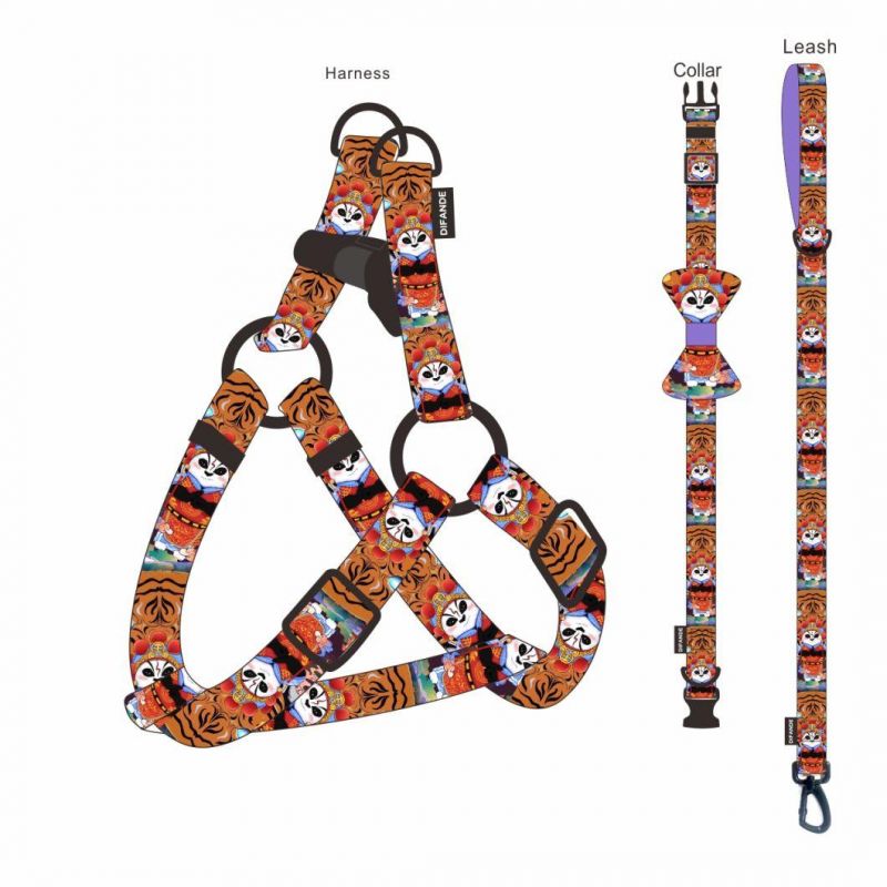 OEM/ODM Personalized Pet Accessories Print Reflective Reversible Quick Release Padded Polyester Pattern Dog Harness Set