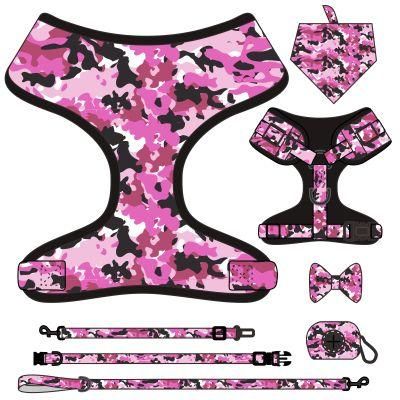 Hot Selling Factory Custom Seven-Piece Camouflage Rose Red, Pet Collar, Pet Harness, Pet Leash, Bow Tie, Safety Rope