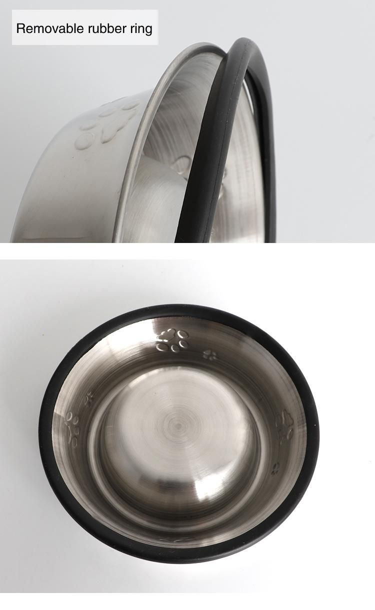 Embossed Logo Custom Dog Plate Non-Slip Pet Food Dish Stainless Steel Pet Bowl