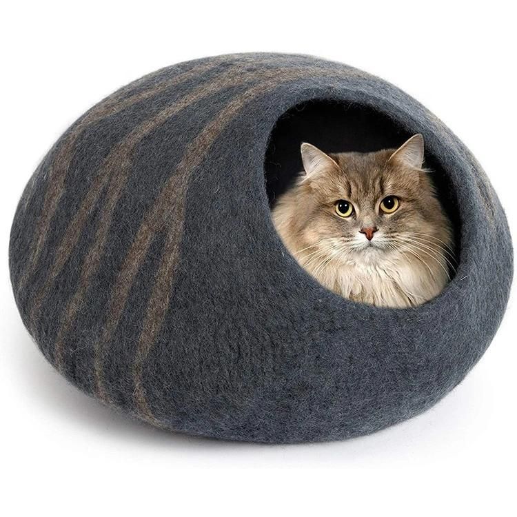 Custom Eco Friendly Warm Washable Luxury Cute Felt Home Cave Nepal Wool House Pet Cat Bed