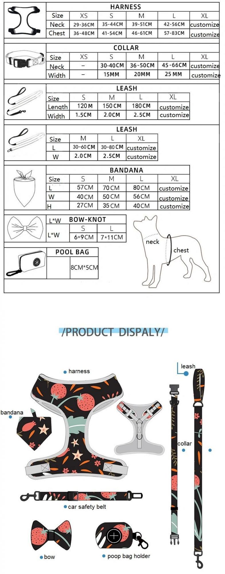 Custom Halloween Pet Clothing Harness Set for Dog