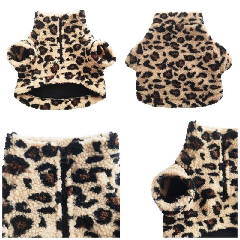 Warm Zip Lamb-Fleece Soft-Lined Leopard Dog Accessories Apparel Pet Clothes