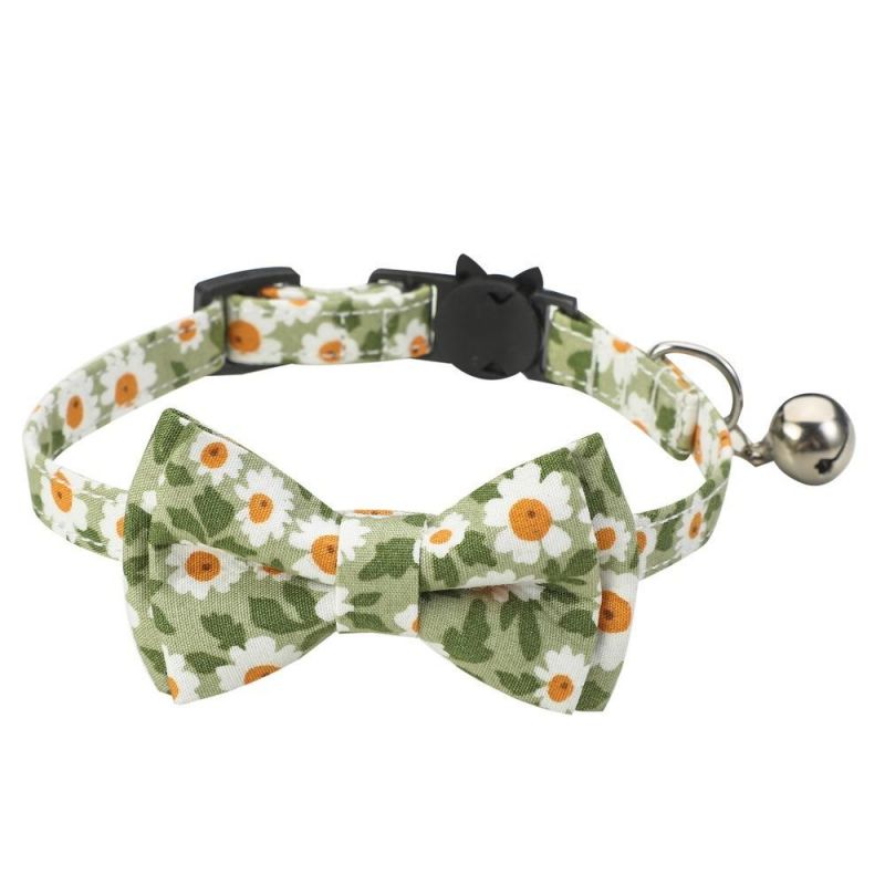 Wholesale Pet Product Soft Cotton Cat Collar Breakaway Pet Cat Collar Cat Bandana with Bell and Bow Tie