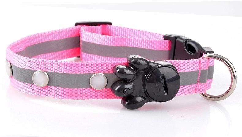 Nylon Lamp with LED Pet Collar Gem Light Dog Collar Reflective Strip Collar