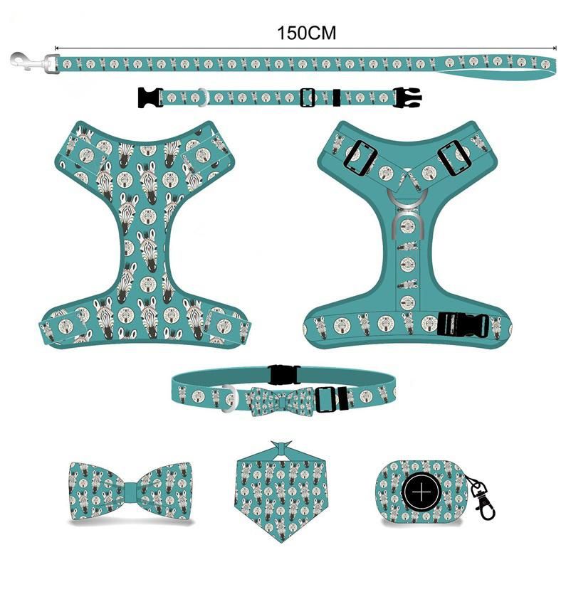 Printed Cat Walking Rope Set Small Dog Pet Chest Harness, Collar, Pet Leash Set Th8122
