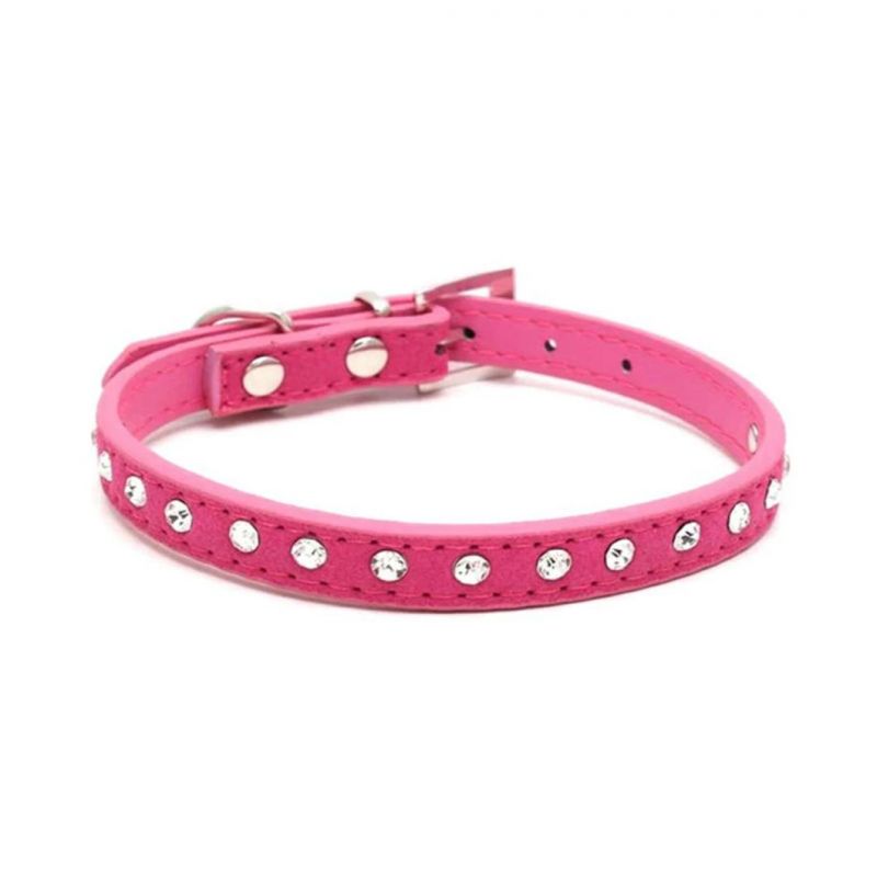 One Row Bling Diamond Cat Collar Suede Leather Pet Collar