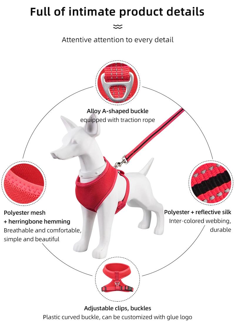 Hot Sale New Dog Safety Leash Harness Vest Mesh Pullover Pet Chest Straps Reflective Dog Harness Set