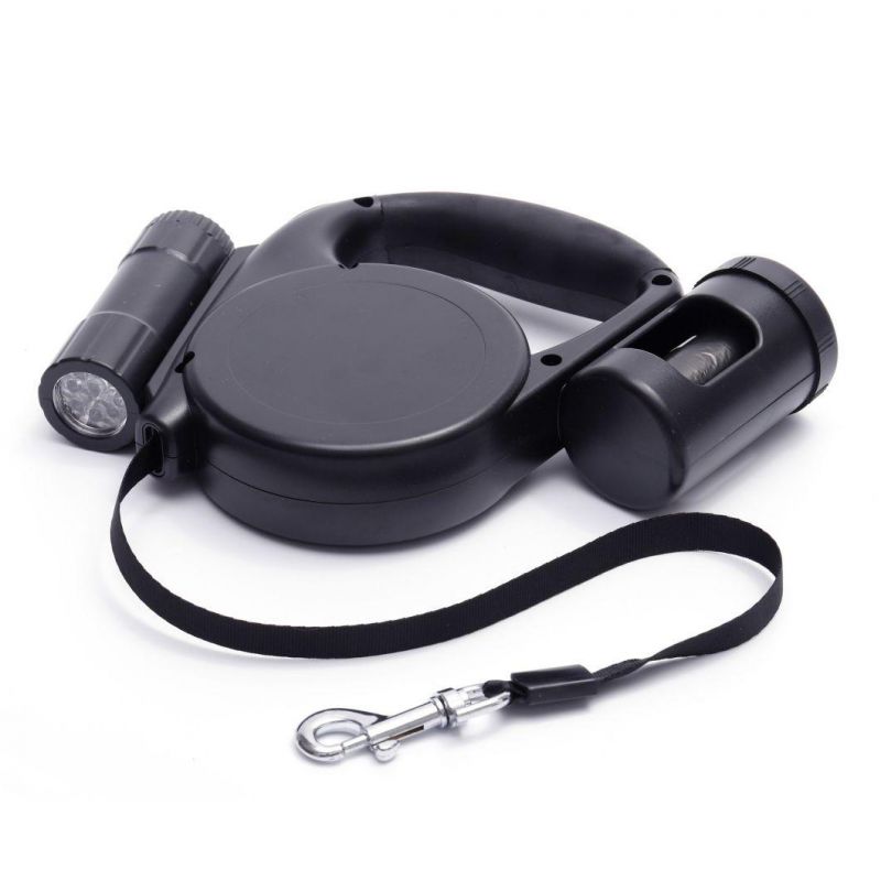 Multifunctional Flashlight Retractable Automatic Dog Leash with Poo Bag