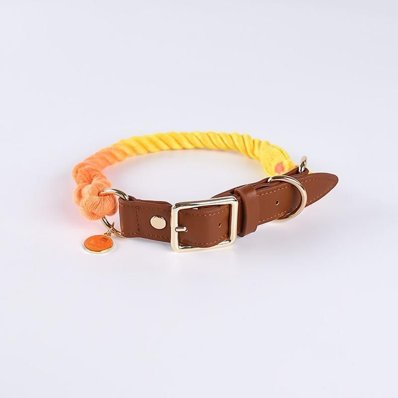 Best Selling Product Rope Cotton Pet Collars Special Colorful Handmade Cotton Braided Rope Dog Collar with Leather