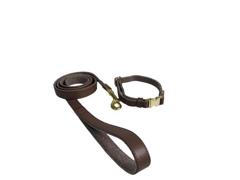 Factory Customized Microfiber Brown Two Piece Set, Dog Collar+Dog Leash