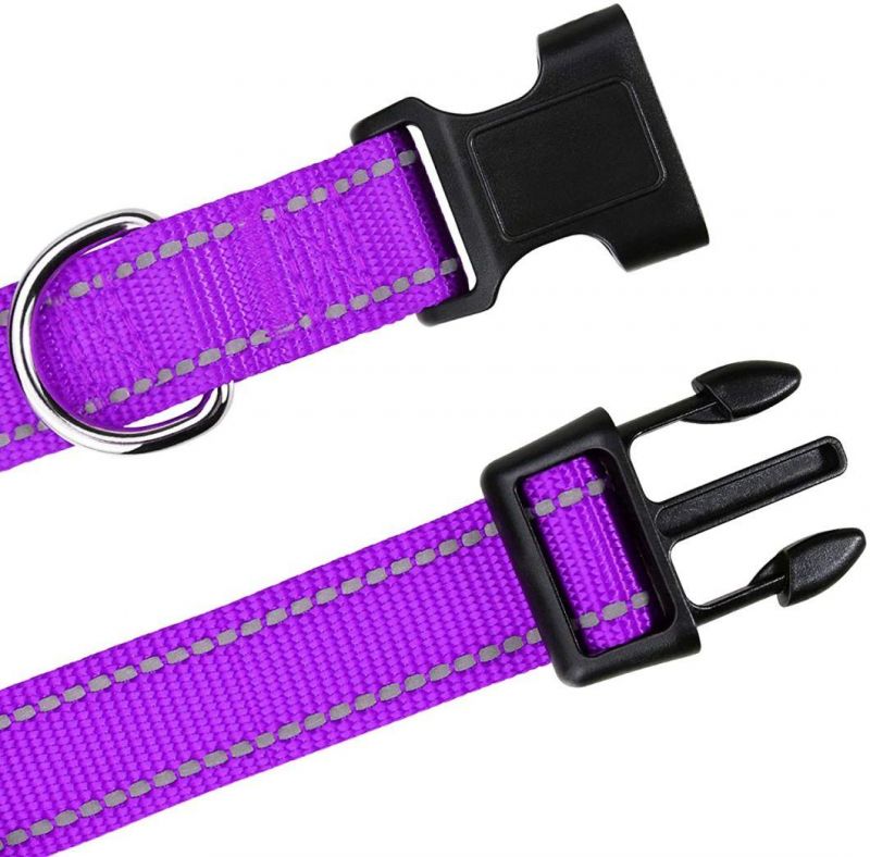 Small Medium Large Puppy Safety Nylon Pet Collars, Outdoor Reflective Adjustable Dog Collar with Buckle